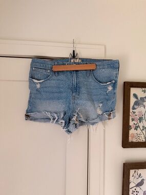 Madewell The Perfect Jean Short Womens Size 27 Blue Distressed Cut Off